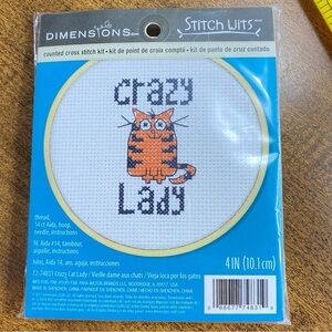 NEW Crazy Cat Lady Cross Stitch Kit Sealed DIMENSIONS Small 4”